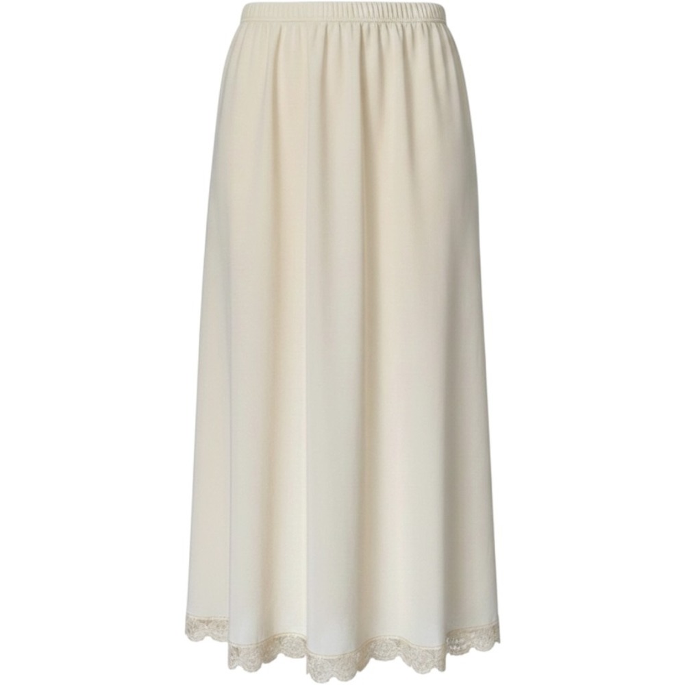 Vintage Lorraine Cream Nylon Half Slip Lace Trim Maxi Side Slit Coquette
